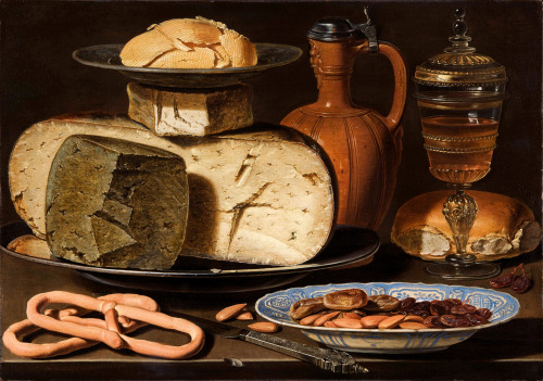 flemishgarden:Clara Peeters - Still Life with Cheeses, Almonds and Pretzels circa 1615oil on panelMa