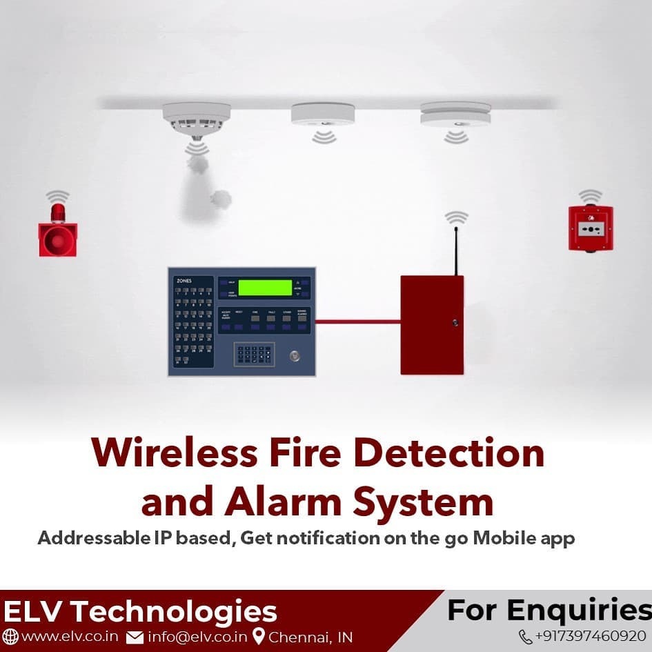 Wireless fire detection and alarm system - wifi smoke detector, wifi manual call point, wifi heat detector, wifi LPG detector, wifi hooter, and on the go mobile app for remote monitoring. (at Tamil...