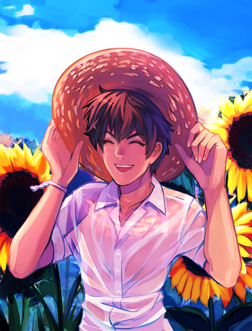 eijun is like a sunflower omf- i just wanted to draw him in a sun hat yet here we areposted on twitt
