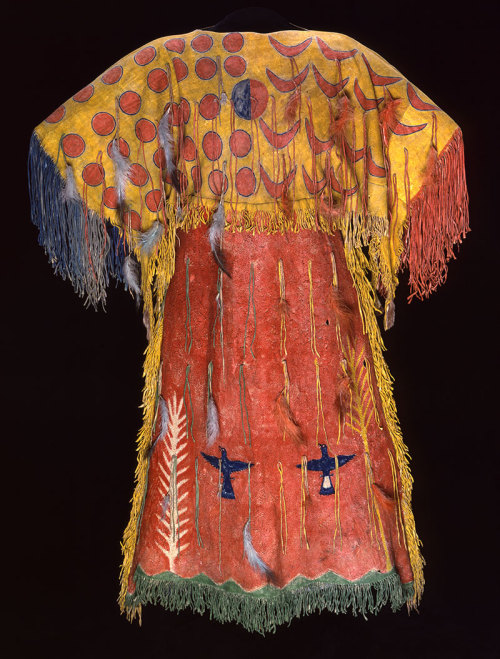 Ghost Dance dress, Southern Arapaho, c. 1890. Tanned elk hide with numerous pigments, feathers, and 