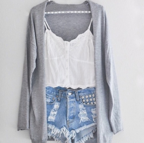 gray cardigan