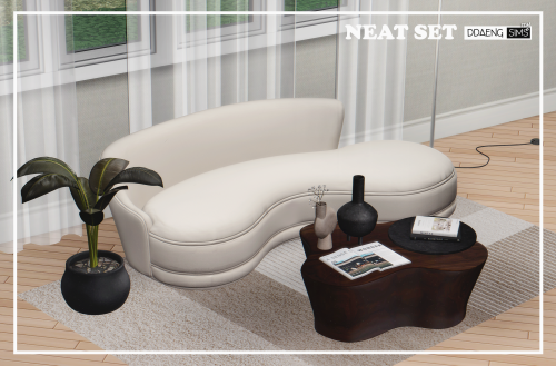 ddaengsims - Sims 4 Neat SetFlower VaseMagazinePlate and BooksRugSofaVaseWood Coffee Table *** DOWNL