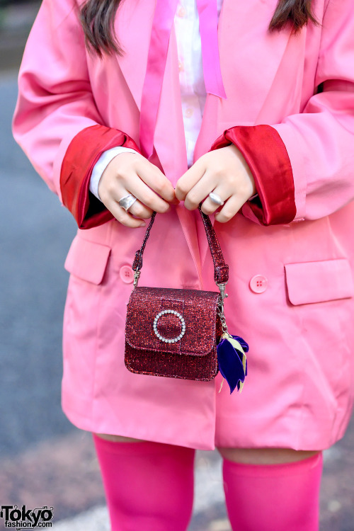 tokyo-fashion:18-year-old Japanese high school student Miori wearing a very pink look on the street 