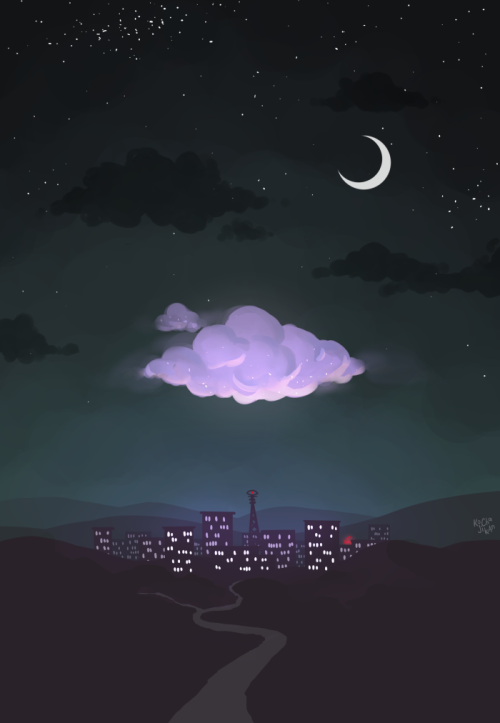 doodle-kocha:Looking back, you see the bulge of light that is your Night Vale. The purple cloud now 