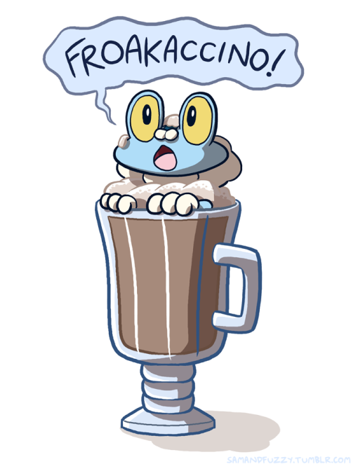 samandfuzzy:  Froakaccino: another of my incredibly sophisticated Jokemon puns. (The full set of nine postcards can be viewed and ordered here.)
