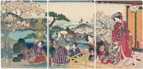 Cherry Blossoms at Genji&rsquo;s Rokujô Mansion (Genji Rokujô no hana), 1854. By&nbs