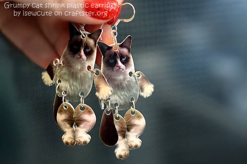 Grumpy Cat Shrink Plastic Earrings Tutorial by craftster. Cute or grumpy?