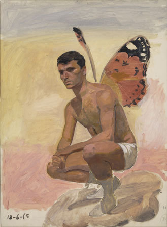 yiannis-tsaroychis:  Man with butterfly wings , sitting, study from life, 1965, Yiannis Tsaroychis