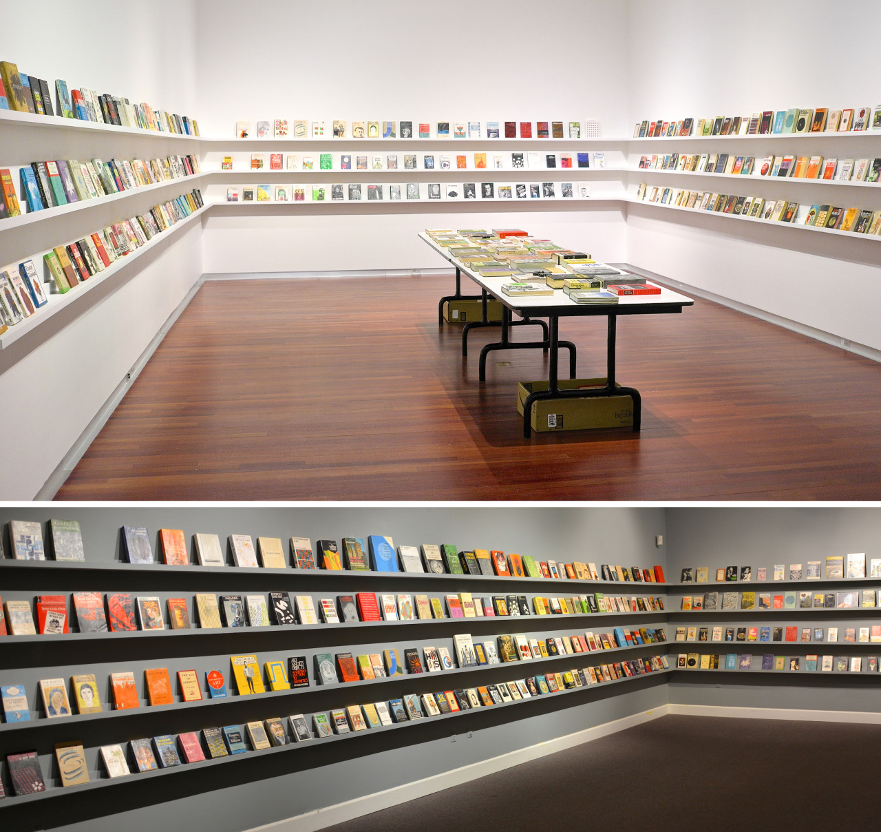 UNTITLED PROJECT: ROBERT SMITHSON LIBRARY & BOOK CLUB, Oil paint on carved wood, dimensions variable, 2014—2019
>> Untitled Project: Robert Smithson Library & Book Club consists of carved and painted book/sculptures based on the titles from the...