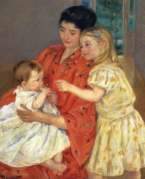 Mother and Sara Admiring the Baby, 1901, Mary CassattMedium: oil,canvas
