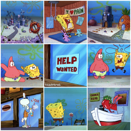 Spongebob moodboards by the episode: Help Wanted “Today’s the big day, Gary!”