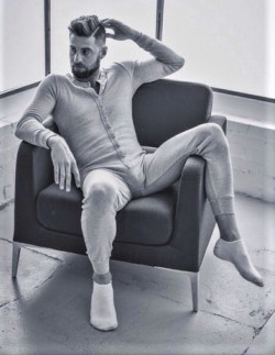 peterlongs123: union suit   with short socks   my ankles would  be cold !!!  laying around in just his unionsuit    
