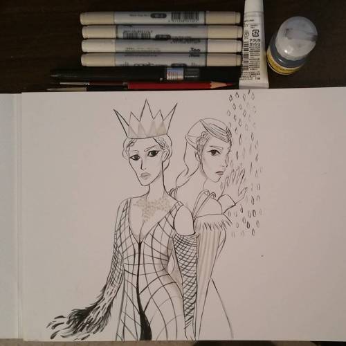 Day 15 Had fun streaming with @weisen1 drawing Queen Ravenna and Queen Freya for #royal #witches