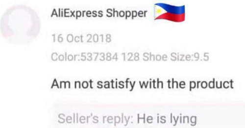 loveize: [image description: a comment from “aliexpress shopper [philippine flag]” saying “am not sa