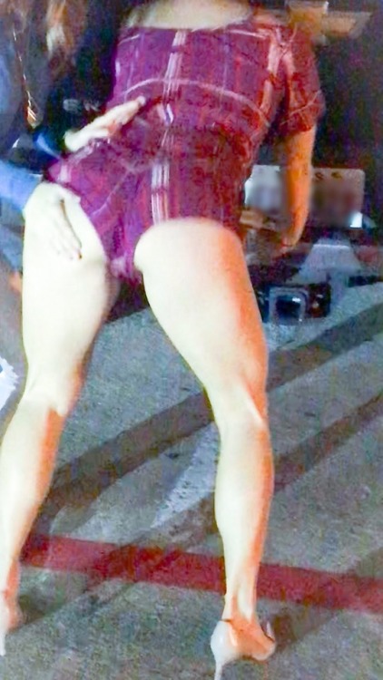 couple-living-a-fantasy:  You know you’re having fun when you find yourself dancing and flashing in the parking lot of the club. My hot wife knows how to put on a show!