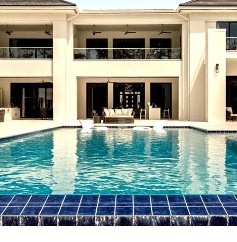 Contemporary PoolHot Tub - Huge Contemporary Backyard Concrete Paver And Rectangular Infinity Hot Tub