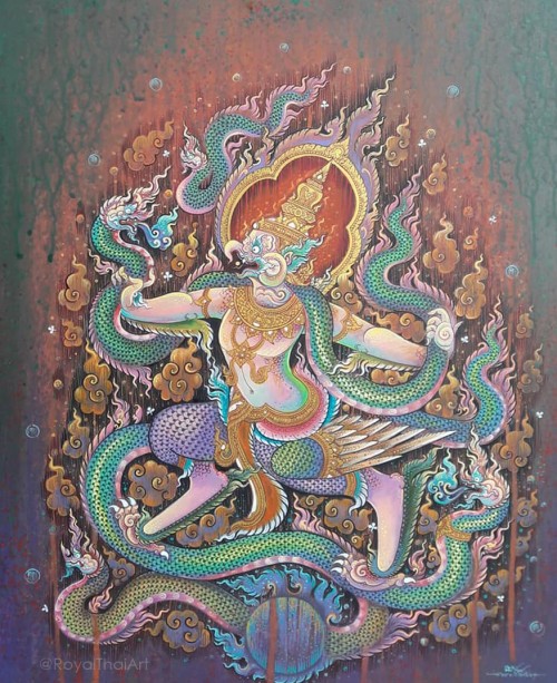 Garuda and Naga, thai style painting