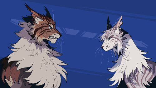 trunswicked:BECOME HIS WAKING NIGHTMARE ️️[id: an illustration of hawkfrost and ivypool facing each 