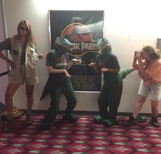 mind-at-home:  mind-at-home:  My friends are going to the Jurassic World premiere in Jurassic Park ranger outfits.My friend and I will accompany them as velociraptors.  what’s that you say?you thought i was…kidding?????