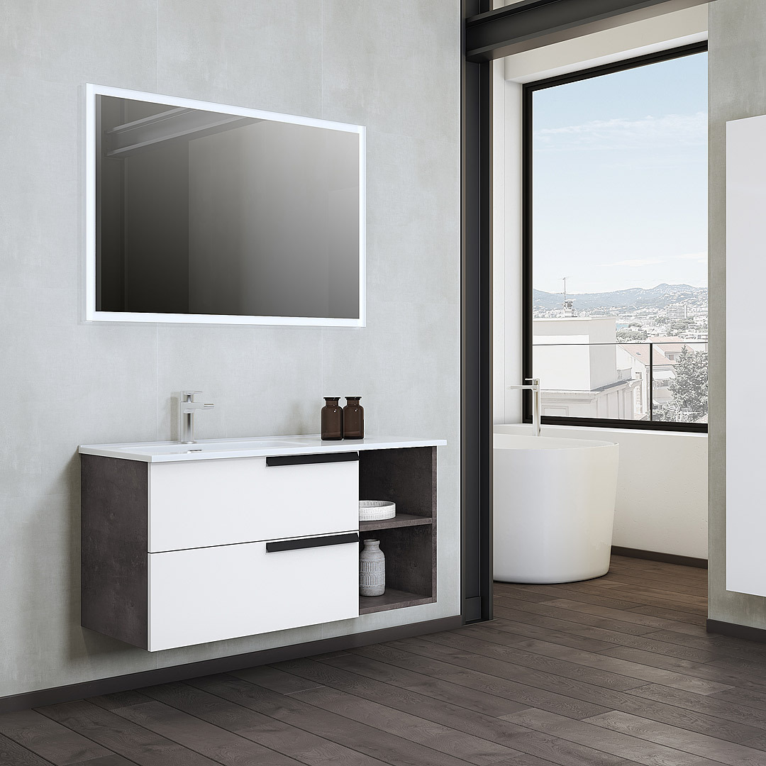 Mobile bagno sospeso con mensola e basi con cassettoni Ninfa 120 cm