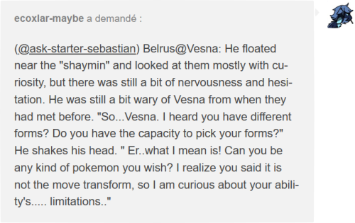 Vesna: “ I’m glad you get to ask me something back. “ :)Featuring Belrus from @ask-starter-sebastian