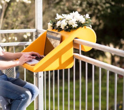 odditymall:  The BalKonzept is a German designed desk for your balcony. Just place it over the railing on your balcony and you have a desk to work at, a table to set your drinks on, or a place to put some flowers.http://odditymall.com/balkonzept-a-balcony