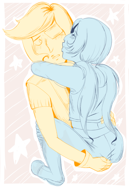 Oc Kiss week! Starting with Azurite kissing @captainha-ha&rsquo;s Citrine! 