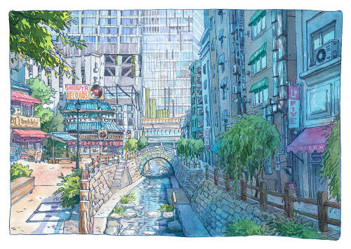 Shibuya River re-imagined.I made this illustration for the Japanology Plus television program run by