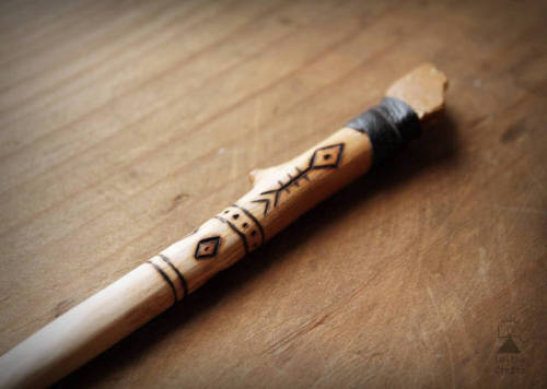 Wooden tribal hair stick, hand carved and inscribed with pagan-inspired symbols.Made of ethically ha