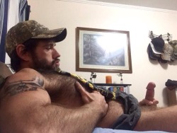 massivemusclebears:The day I caught my redneck homophobic neighbor jacking his cock, he saw me, but didn’t stop beating off.  Then he looked at me, knowing I was gay, and said, “Bitch, I’m sooo fucking horny right now, I don’t care of your a