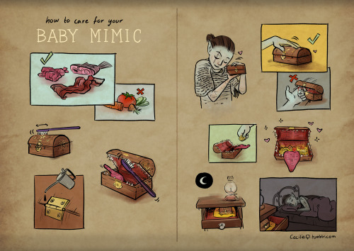 jenn-oddballpunk:  cecilieq:  HOW TO CARE FOR YOUR BABY MIMIC Because your small, carnivorous, bitey friends need love too.   @fulcrumisthebomb 