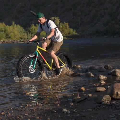 statebicycle:  TBT - KC Badger running though the Salt River on the Megalith. Check out the NEW ones