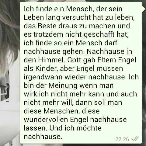 melideas:  Also wenn man ein  Kind bekommt ist es also völlig okay wenn dieses sich irgendwann das Leben nimmt, eine ganze Familie zerstört und die Zukunftvisionen der Eltern einfach mal so zerschlägt, nur weil es eine schlimme Phase hat? Ja, natürlich