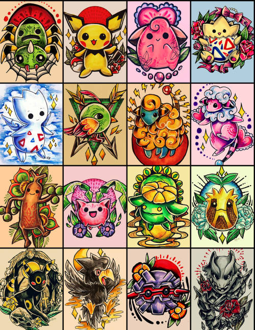 retkikosmos:  Pokemon Tattoo Design Seriesfull series as of June 2015my biggest series of i’ve done/ will ever doI took a few months hiatus from this project but I’m back at it and i’m still determined to draw them all! 