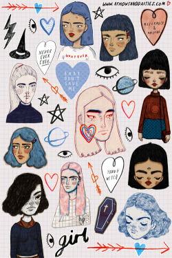 athousanddaisies:  athousanddaisies: Sticker Sheet 3 Each 6”x4” sticker sheet includes 35 individual stickers. There are a limited number of 50 sheets so get one while you can! ♡ www.athousanddaisies.com  Still a couple more of these sticker sheets