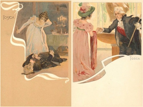 12 cartoline illustrate. Opera : &ldquo;Tosca&rdquo; Vintage post card Art by Metlicovitz.