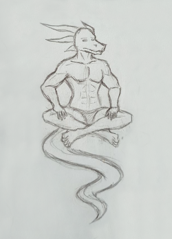 Was bored and drew a flying meditating durgen.Either that or he doesn’t believe in Gravity