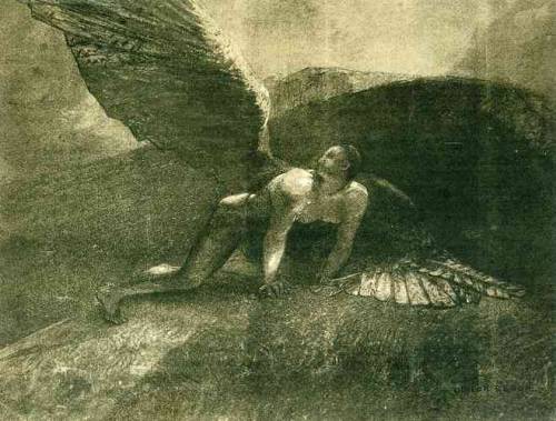 artist-redon:Fallen Angel, 1872, Odilon RedonMedium: charcoal,paper