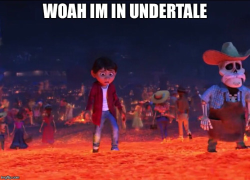 codythemaverick:  okboy:  4uv:   okboy:  remember that part in coco (2017) where miguel is like “woah im in undertale…”  miguel DID NOT say that -_____-    this took much longer than i’d like to admit 