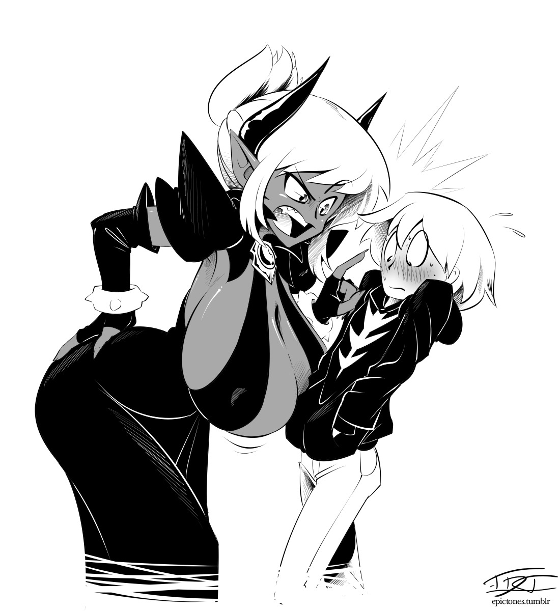 epictones:  Raffle prize #2 for @paulgq of his characters, Crysta and Skull. 