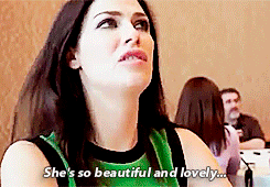 always-la-belle-epoque:  I love how this isn’t just excitement or enthusiasm. Joanne Kelly is totally, 100%, in sensuous adoration of one Ms. Jaime Murray.  And I wouldn’t have it any other way.   And how could she not be?  aren’t we all?