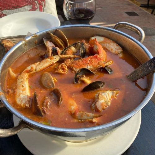 “Best Damn Crab Cioppino” with mussels, clams, shrimp, calamari, penne pasta.  San Francisco CA  @so