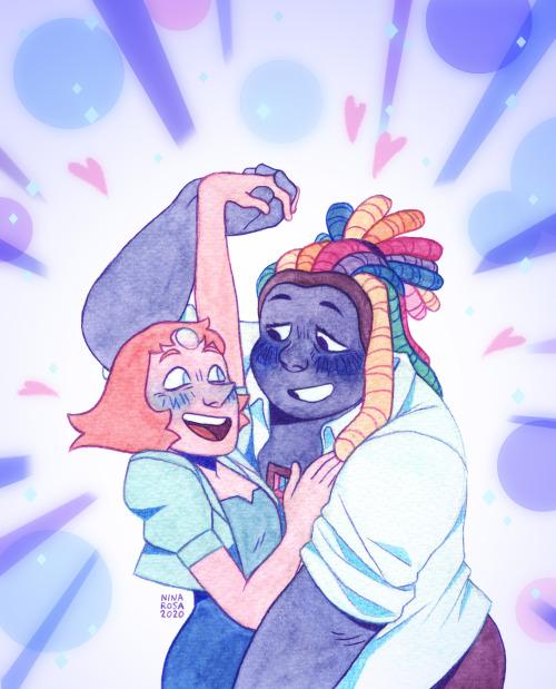 nina-rosa: She’s like the Pearl I remember, a little different… she’s happier.  aaaa i really didn’t expect this ship but I love it 💕💞💖💞💕💞💖  and this drawing was made like the previous one, watercolors and color pencils,