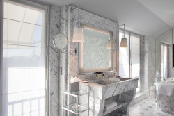 Voguelivingmagazine:carrara Marble And Blue Turquin Feature From Floor To Ceiling