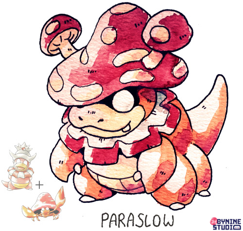 bynineb:slowking + parasect fusion - paraslow. the mushroom was easily able to take over its host and amplifies their psychic power to devastating levels. the host enjoys not having to think.