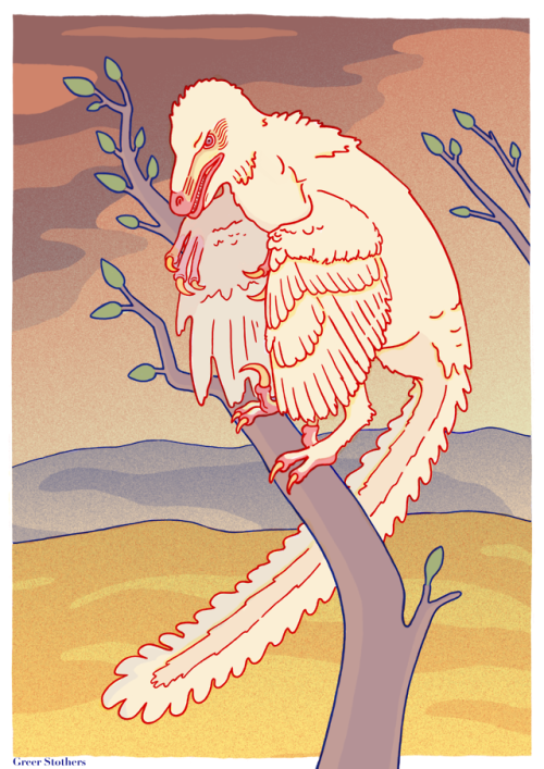 pangur-and-grim:here’s the pre-print for my albino Velociraptor risograph! I’ll be sending this as a
