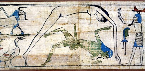 intaier: loeilareaction:  Papyrus égyptien, l’union cosmique de geb et nout.  @mistixs