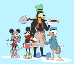 Goofie, Mickey, Minnie, and Donald redesigned