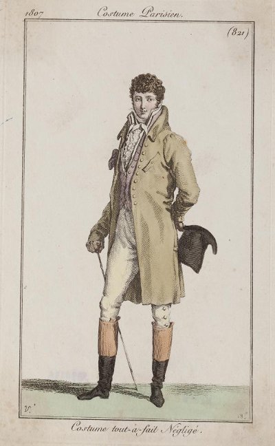 history-of-fashion:Fashion plates from “Costume Parisien”1807 Men’s suit for a morning walk1803 Men’