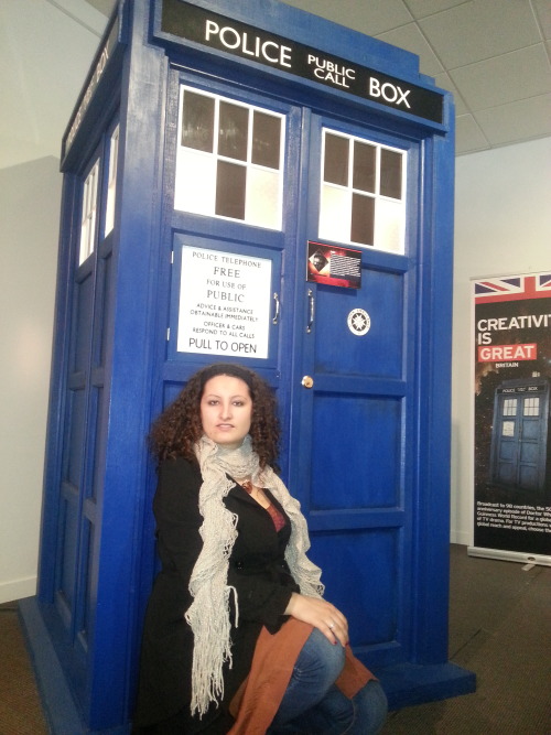 Me in front of a life-size TARDIS model at the Doctor Who exhibit in Wellington made me happy.